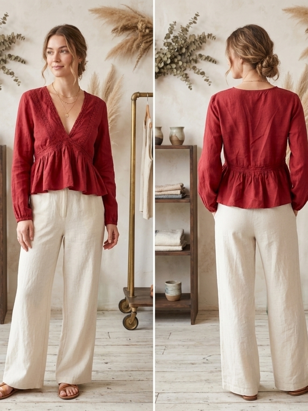 Aeropostale Red V-Neck Top with Subtle Stitching